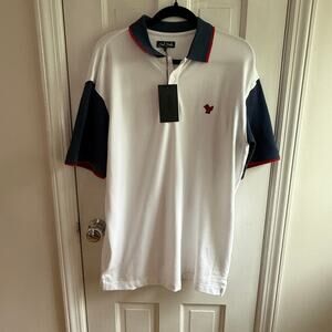 Bad Birdie Golf Polo Shirt Large White Navy Red Colorblock NWT Performance